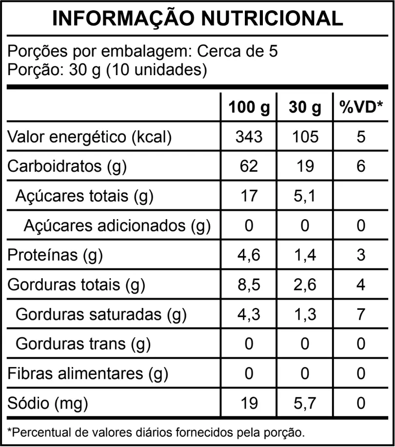 info nutricional biscoito fuba com erva doce 160g